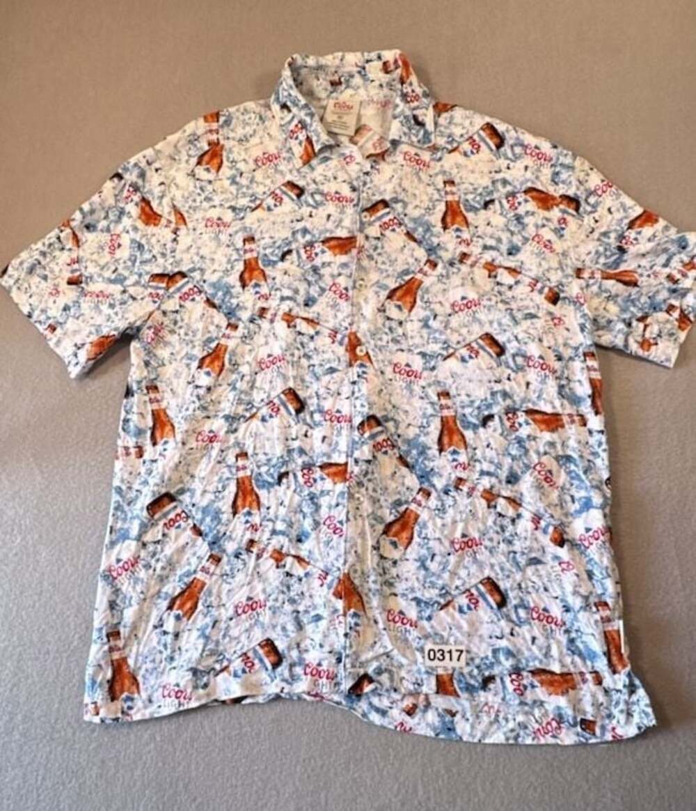 Coors Light All-Over Beer Bottle and Ice Print Short Sleeve Button-Down Shirt